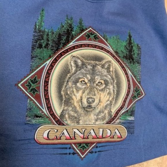 Blue Canada Sweatshirt with Wolf on Front - Picture 2 of 4
